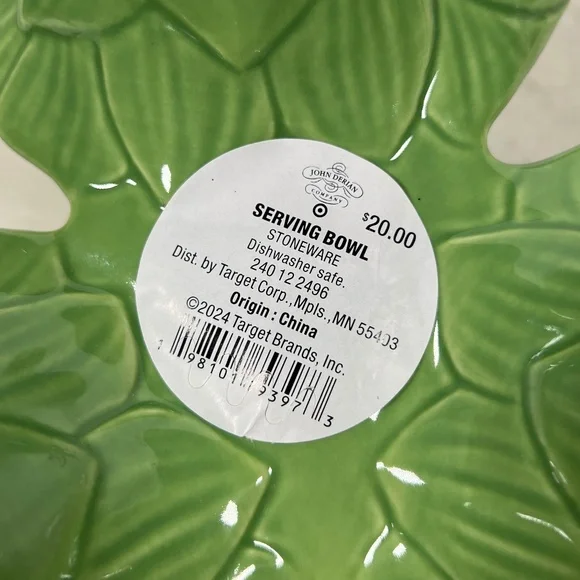 NEW John Derian x Target Tri Serving Bowl Green Artichoke Stoneware Serveware - Picture 6 of 9